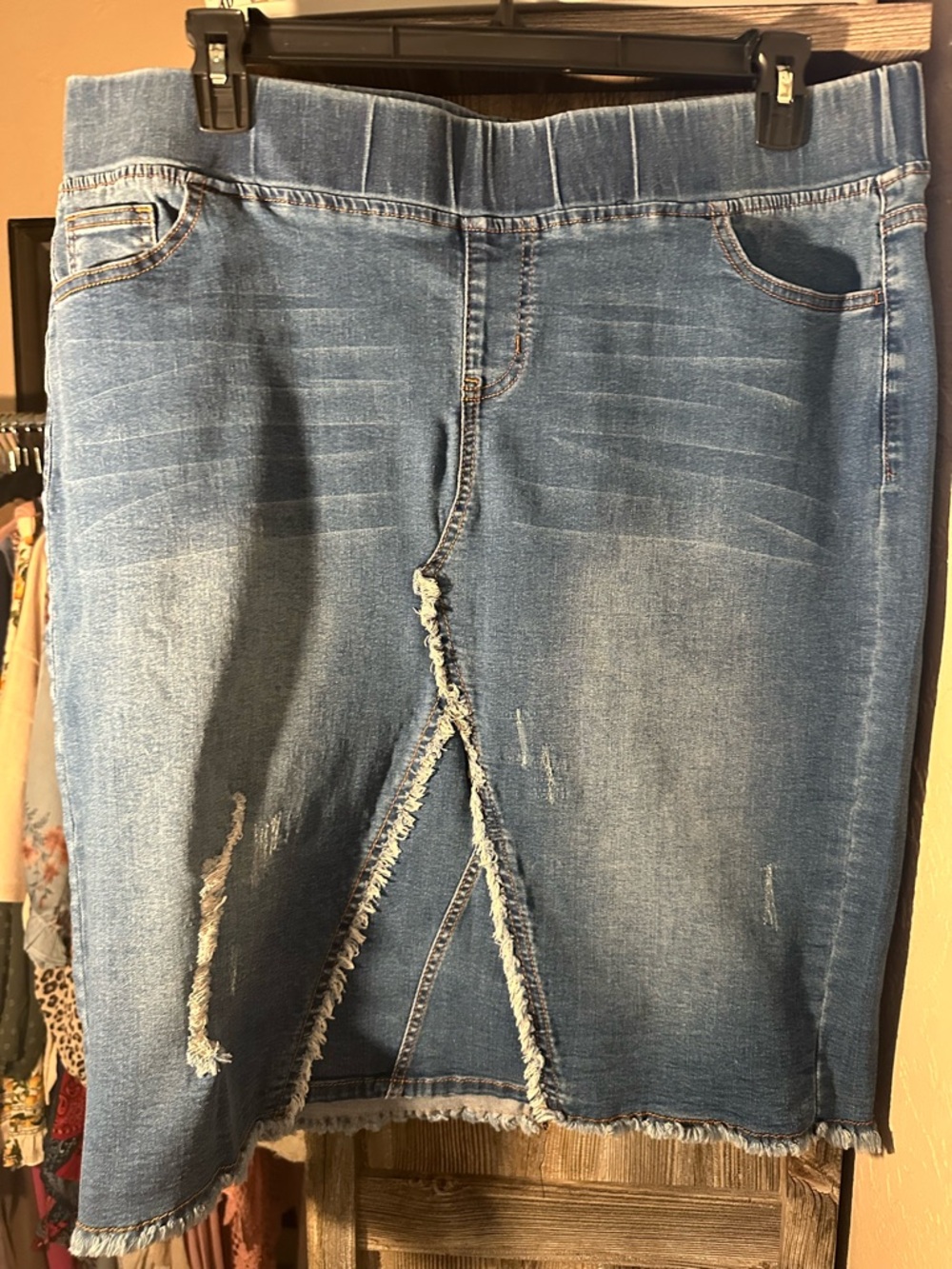 Distressed Blue Denim Pencil Skirt